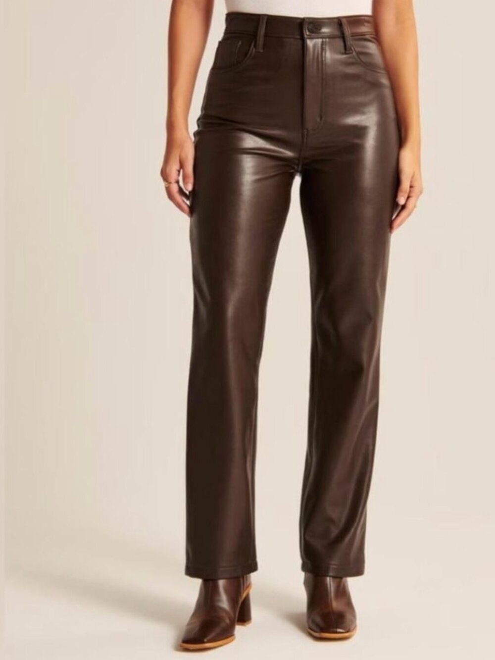 NWOT Abercrombie Vegan Leather 90s Straight Pants Dark Brown